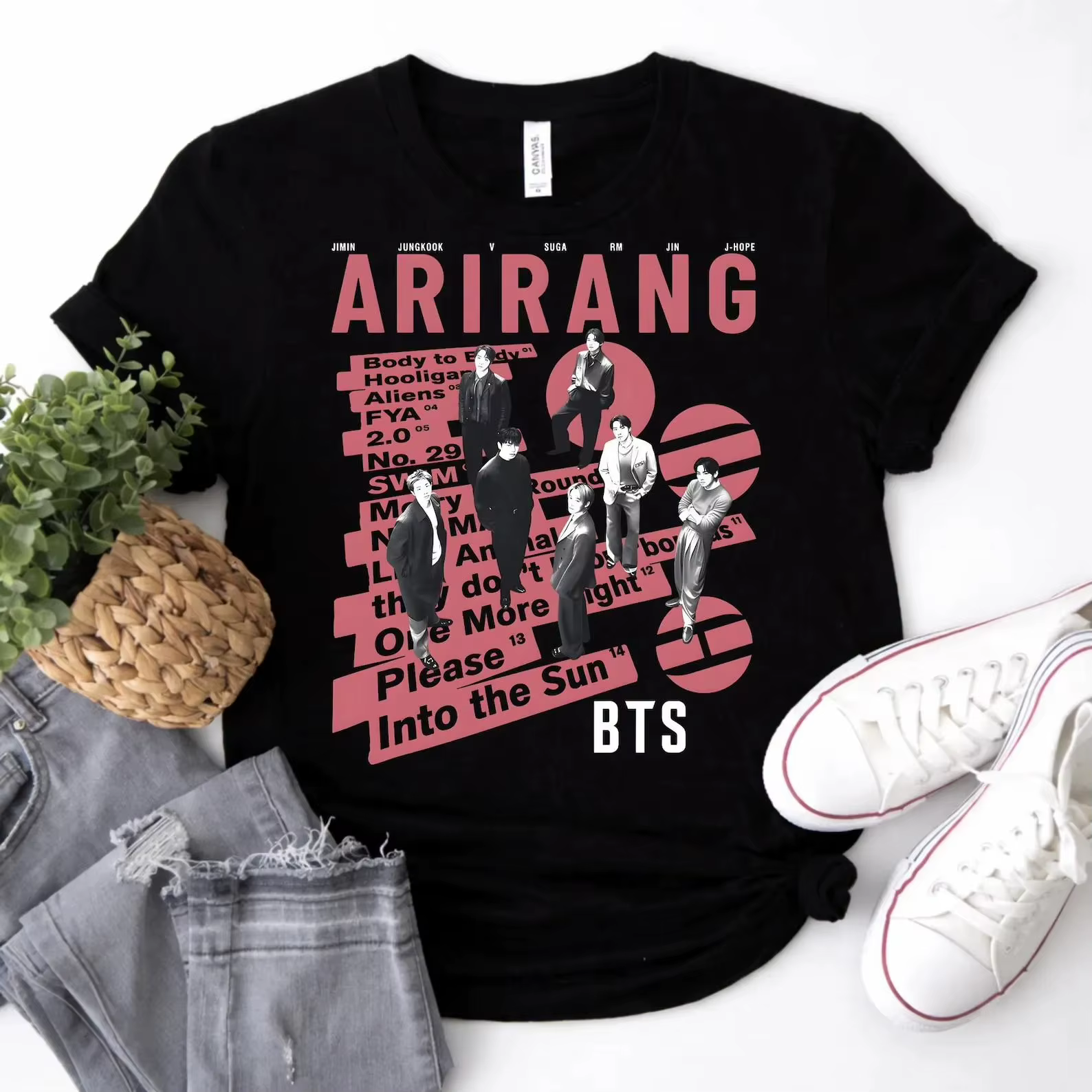 T-shirt graphique Arirang du tournée mondiale BTS 2026 pour hommes et femmes, été, 100% coton, mode,