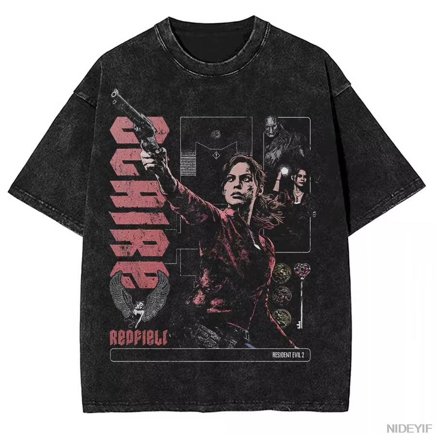 T-shirt surdimensionné Resident Evil 2 Claire Redfield Biohazard Leon Kennedy, 100% coton, T-shirt v