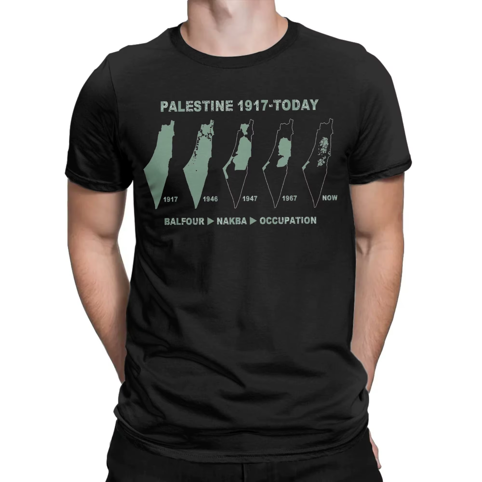 Palestine carte 100 coton T-Shirt pour hommes été palestinien Y2K basique t-shirts col rond Hippie t