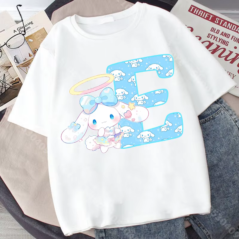 Cinnamoroll – t-shirt à manches courtes pour enfants, en coton, avec lettres imprimées A-Z, pour gar