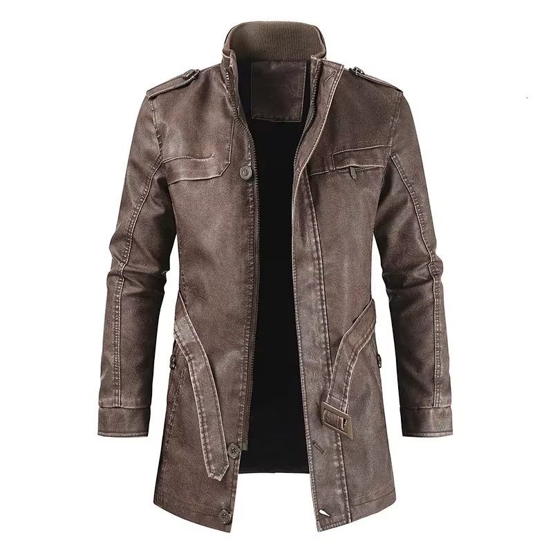 Tenue mode hommes hiver marque chaud décontracté Vintage Faux cuir veste manteau hommes nouveau Long