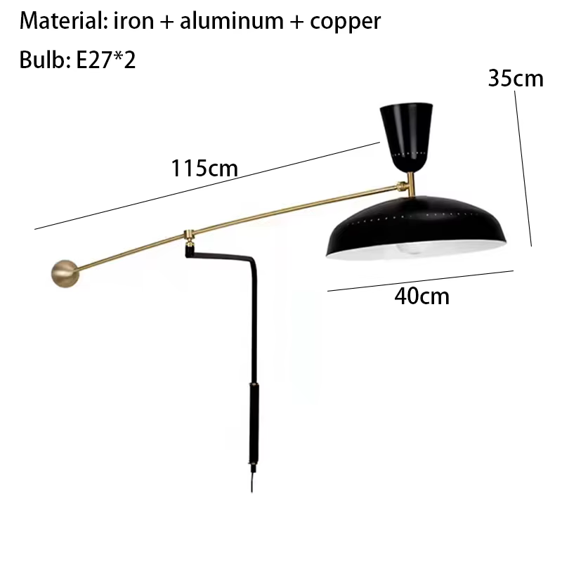 Lampe Murale Vintage en Métal Rétro avec Réglage d'Angle, Abat-Jour Rouge Noir, Ampoule pour Chambre