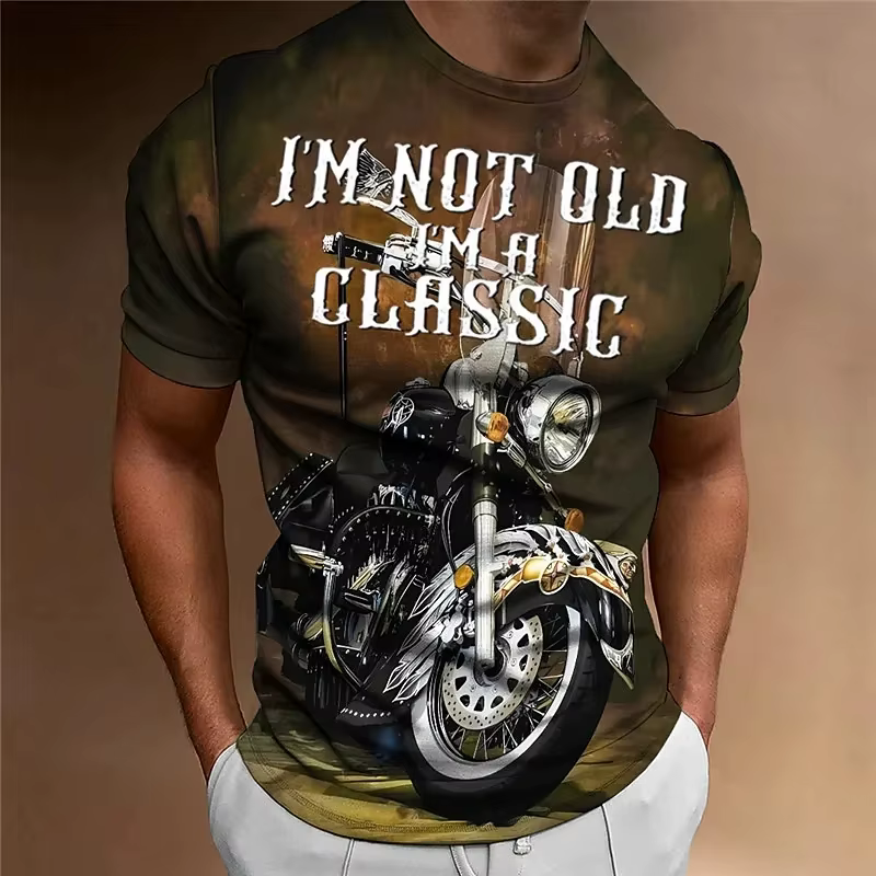 T-shirt moto homme imprimé 3D, manches courtes, style vintage classique, pour motards, t-shirt overs