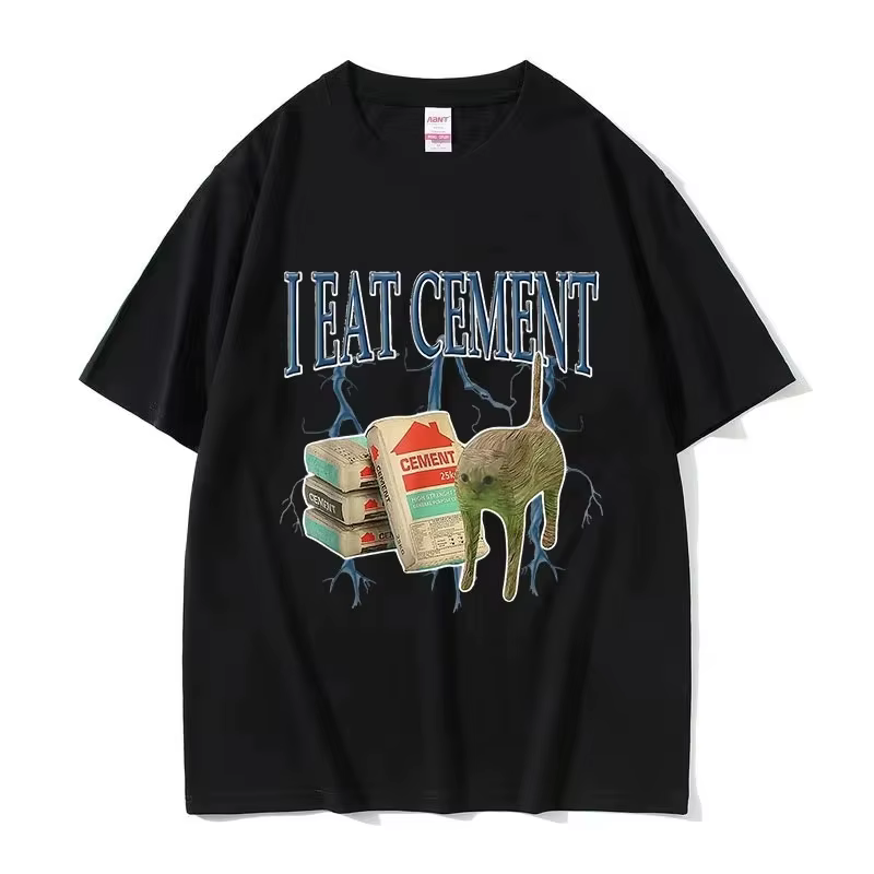 T-shirt drôle « I Eat Cement Cat Meme » pour femme, style Harajuku vintage, dessin animé, manches co