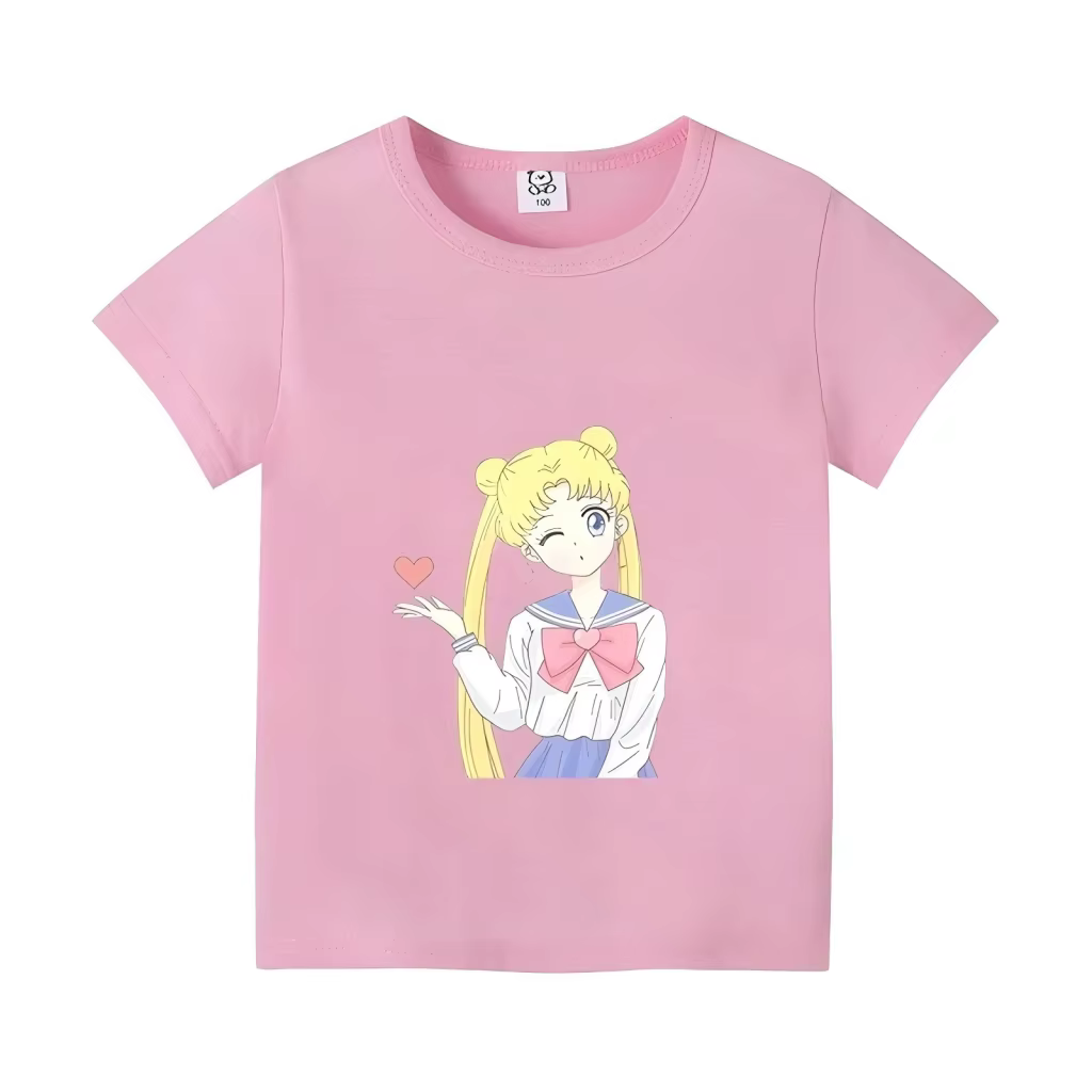 T-shirt Sailor Moon pour enfants, T-shirt coloré à manches courtes, T-shirts en coton avec imprimé d