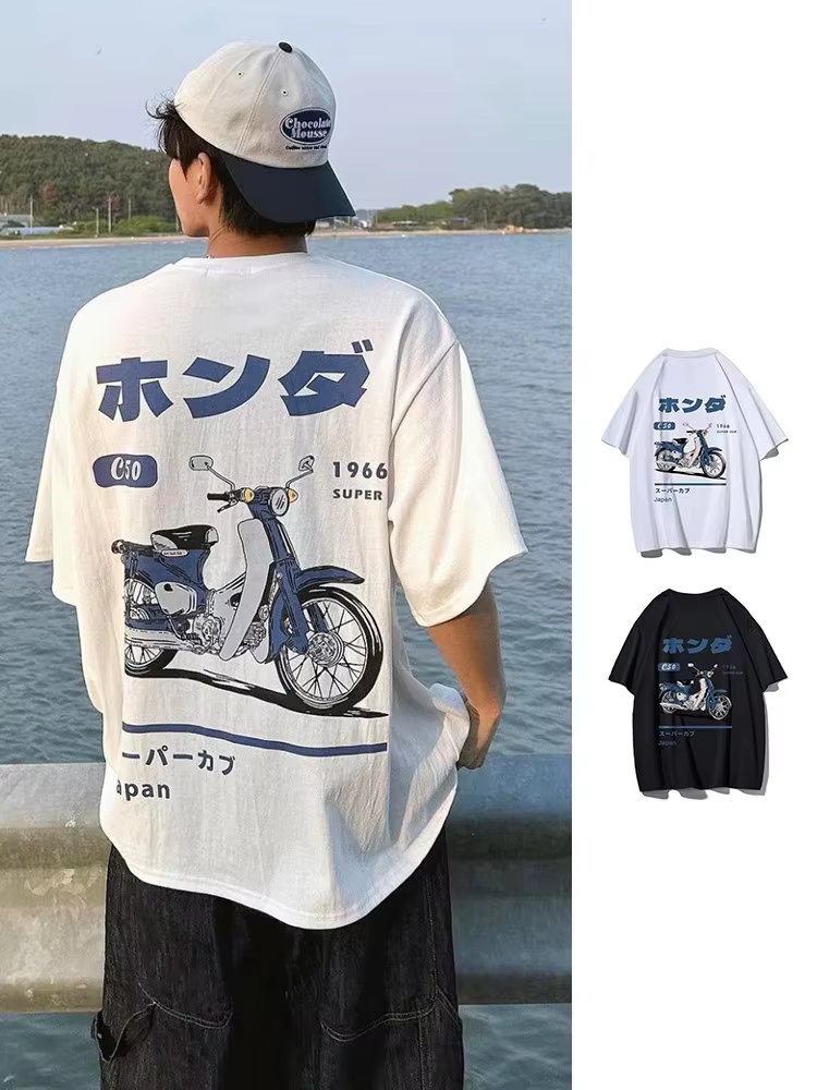 Mode T-Shirt ample rétro été dessin animé voiture impression unisexe à manches courtes col rond Coup