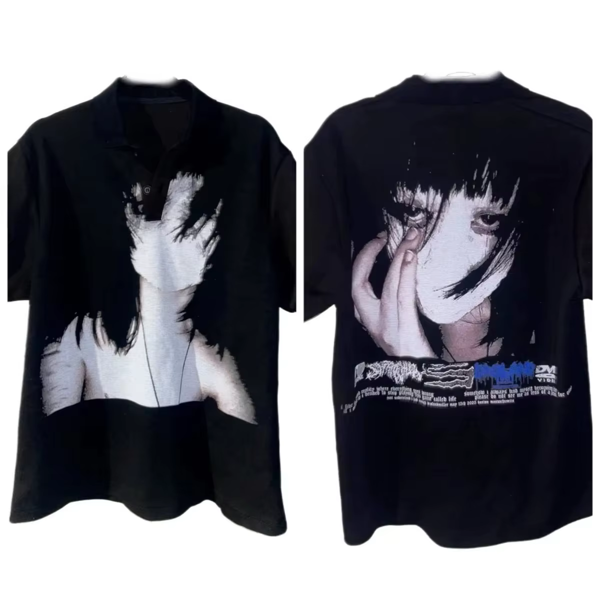 High Street peint Style noir POLO personnalité artistique Figure photo imprimé T-shirt Couple à la m