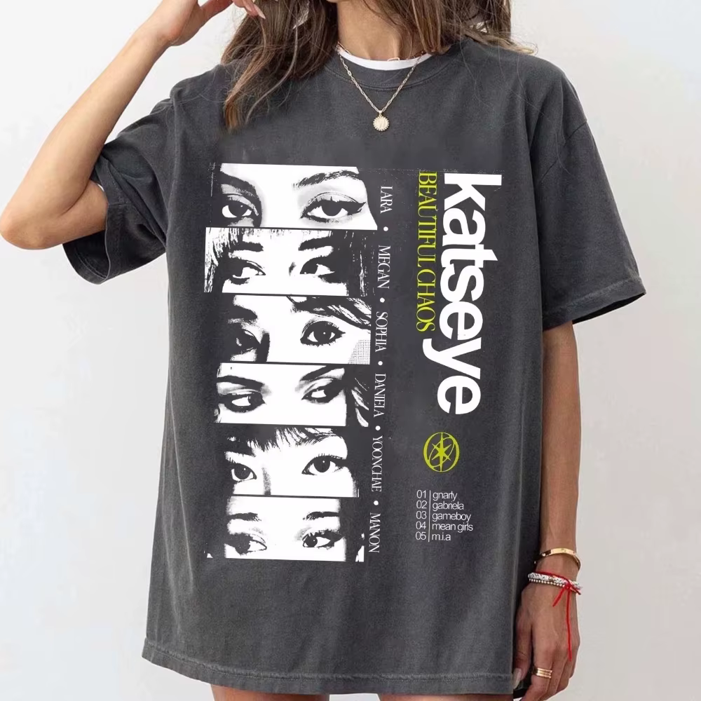 Katseye "beau Chaos" Tour T-shirt Katseye Tour T-shirt Couple décontracté mode pur coton couche de B