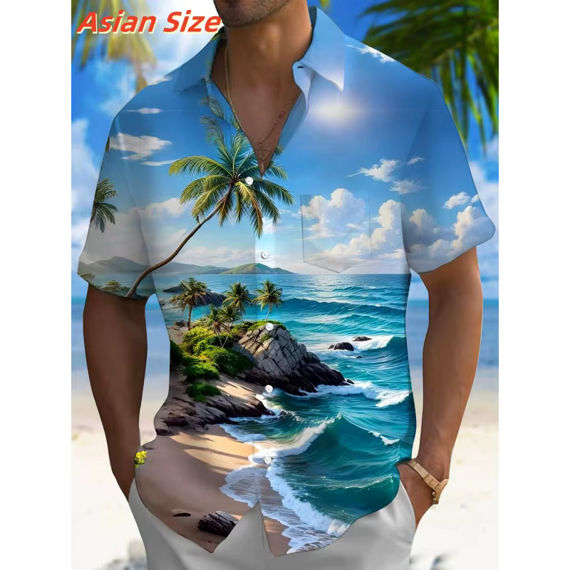 Chemise à revers pour hommes, motif Ocean Beach, chemises hawaïennes imprimées en 3D, à la mode, man