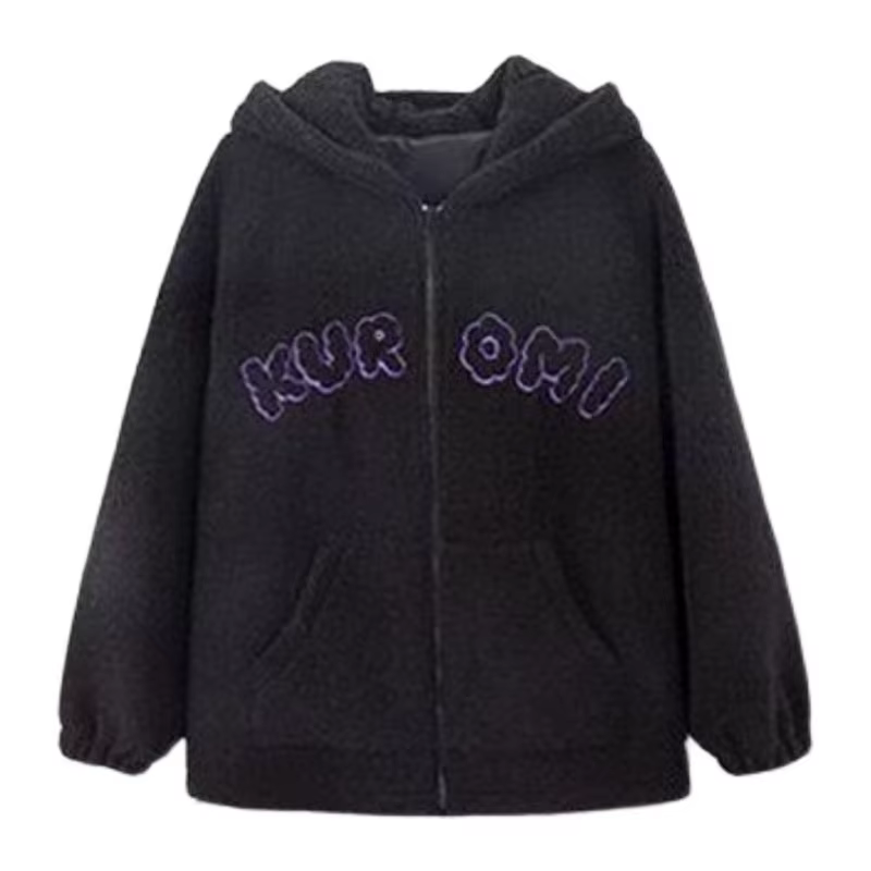 Sanrio Anime Kuromi vêtements femmes noir broderie sweats à capuche Y2k hauts automne hiver mince ma
