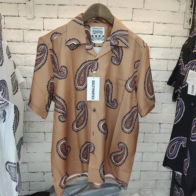 Chemise à manches courtes pour hommes, vêtements de travail japonais avec logo textuel brodé, couleu