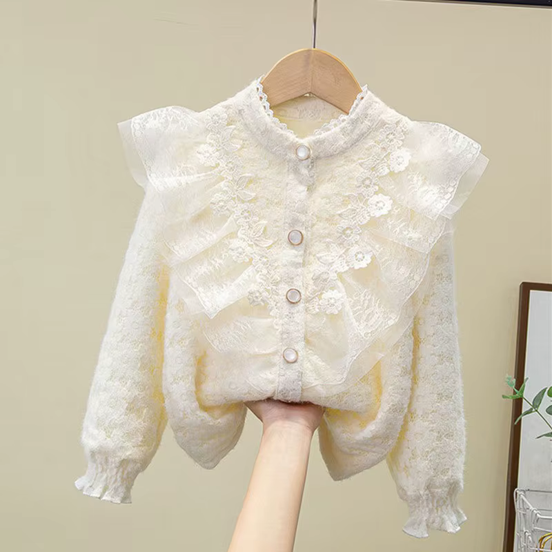 Printemps automne enfants vêtements adolescentes volants dentelle Blouse blanc à manches longues fil