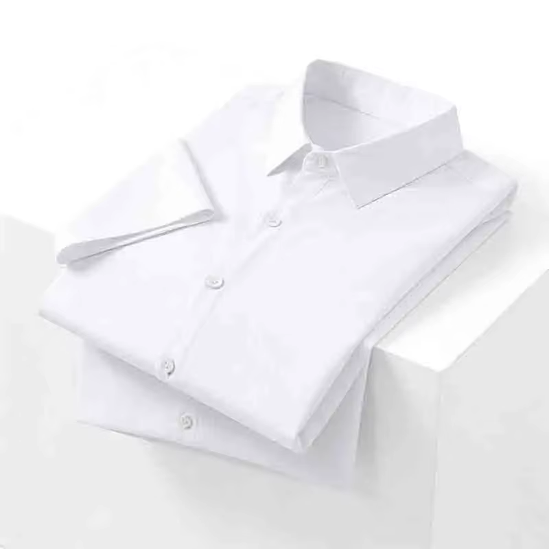 Chemise habillée noire pour homme, sans repassage, à manches courtes, boutonnée, col rabattu, pour l