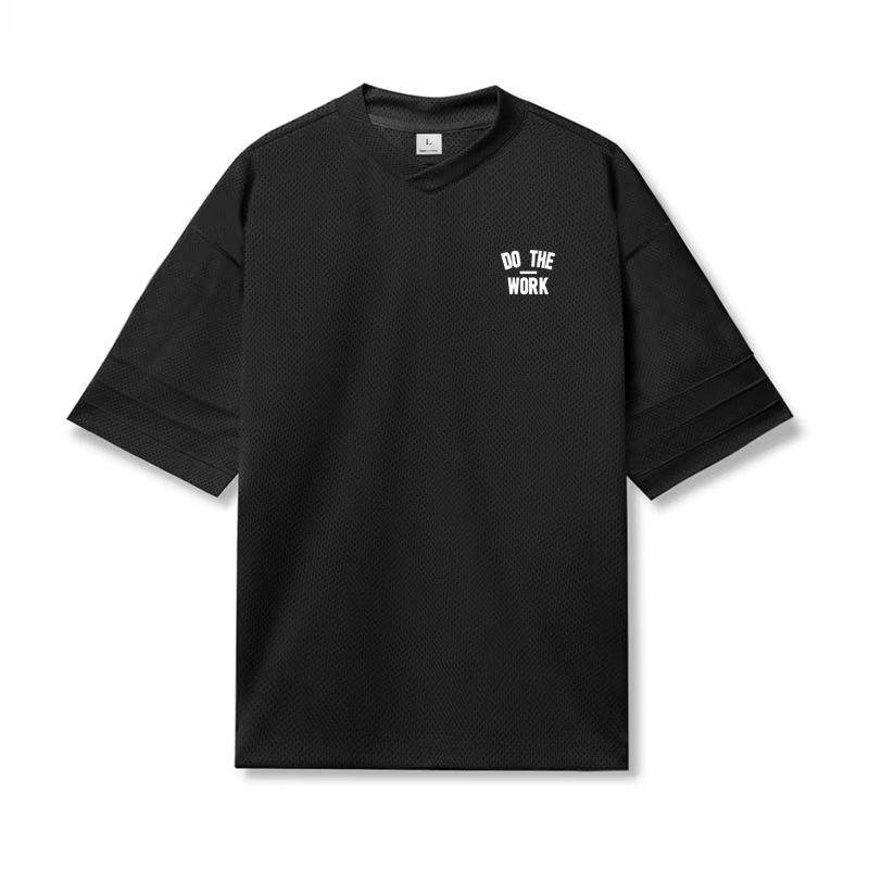 T-shirts de course pour hommes, coupe oversize, col en V, manches courtes, en maille d'été, épaules 
