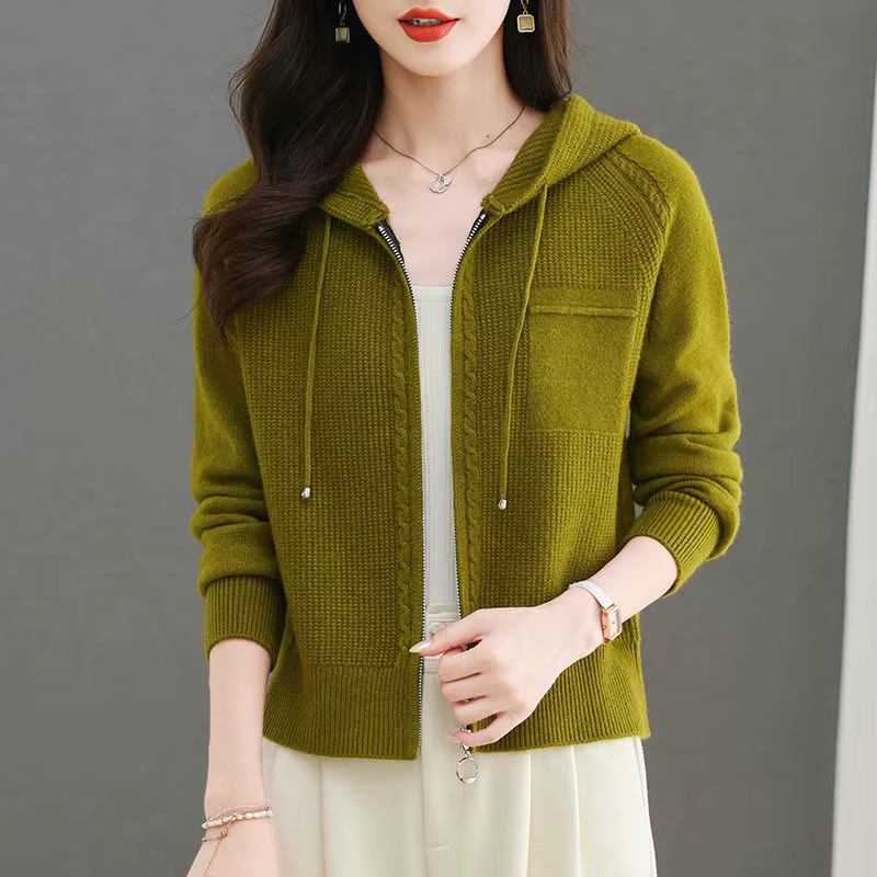 Cardigan tricoté à capuche rouge Rose pour femmes, court, nouveau Style avec ceinture haute, veste p