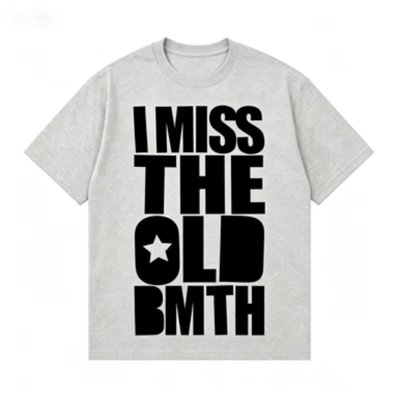 T-shirt Unisexe Oversize en Coton Lourd à Manches Courtes, Imprimé Lettres 'I Miss The Old BMTH2026'