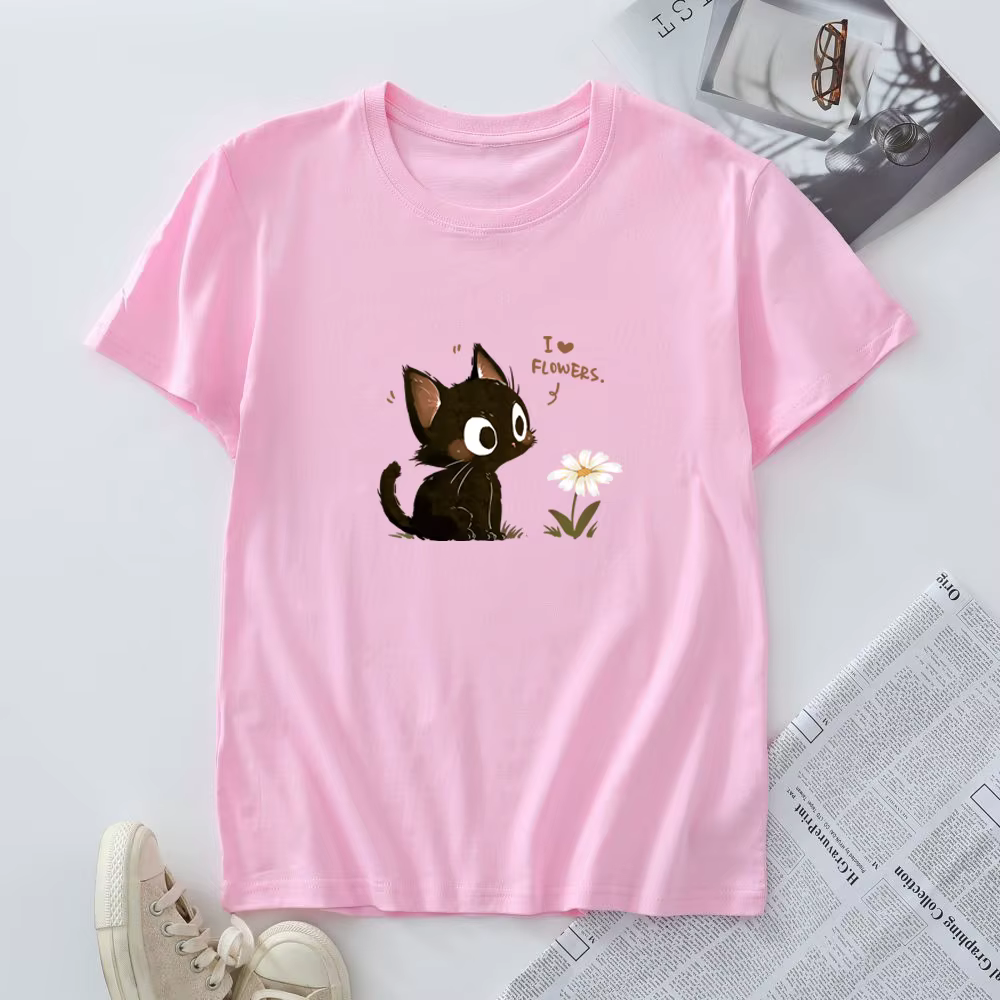 T-shirt en coton pour femmes mode Kawaii Harajuku chat graphique t-shirts été à manches courtes femm