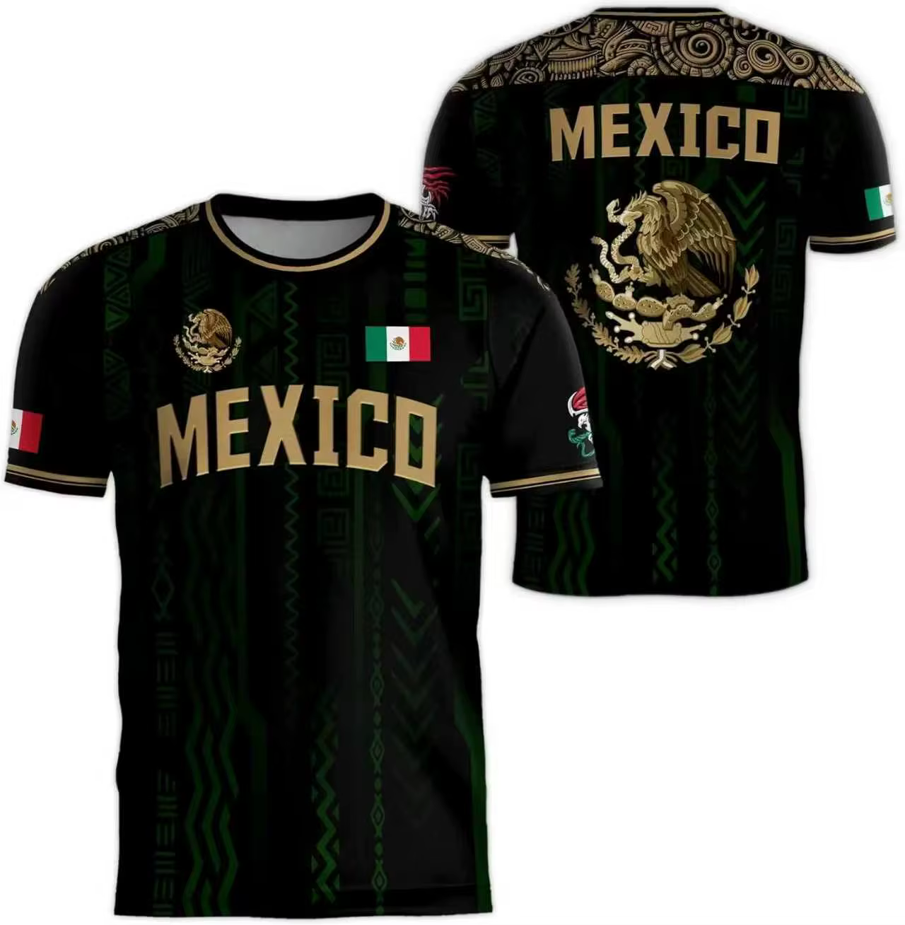 T-shirt pour homme avec imprimé du drapeau national du Mexique, motif d'aigle 3D amusant, manches co