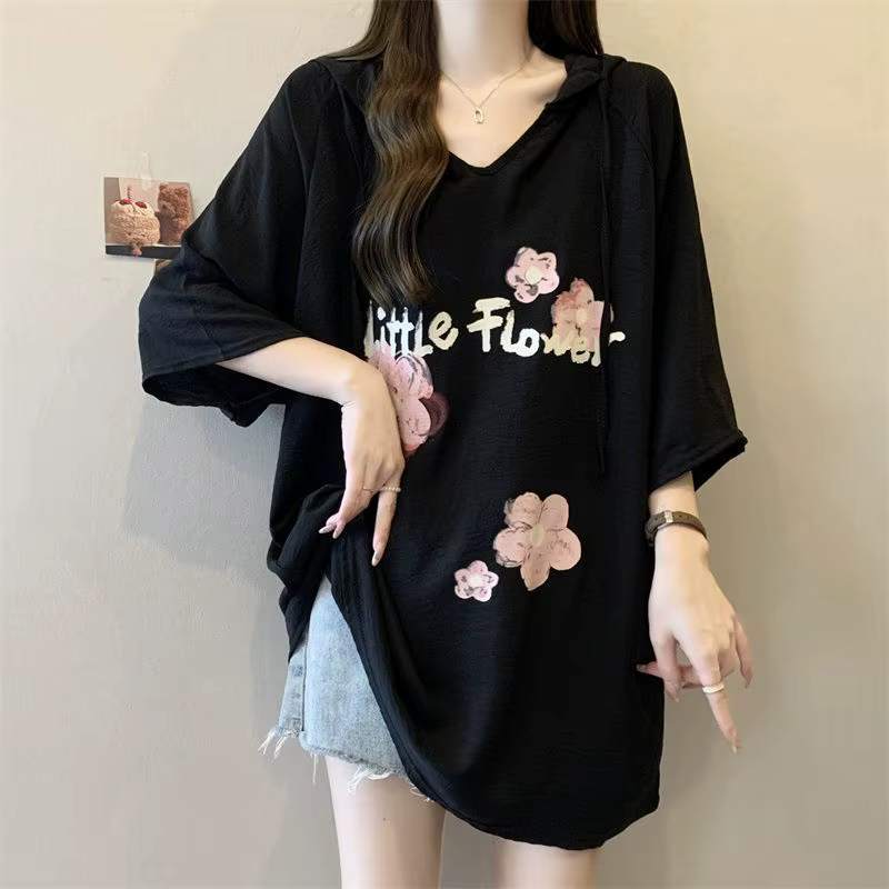 T-shirt à capuche décontracté et léger pour femme, grande taille, nouvelle collection printemps-été,
