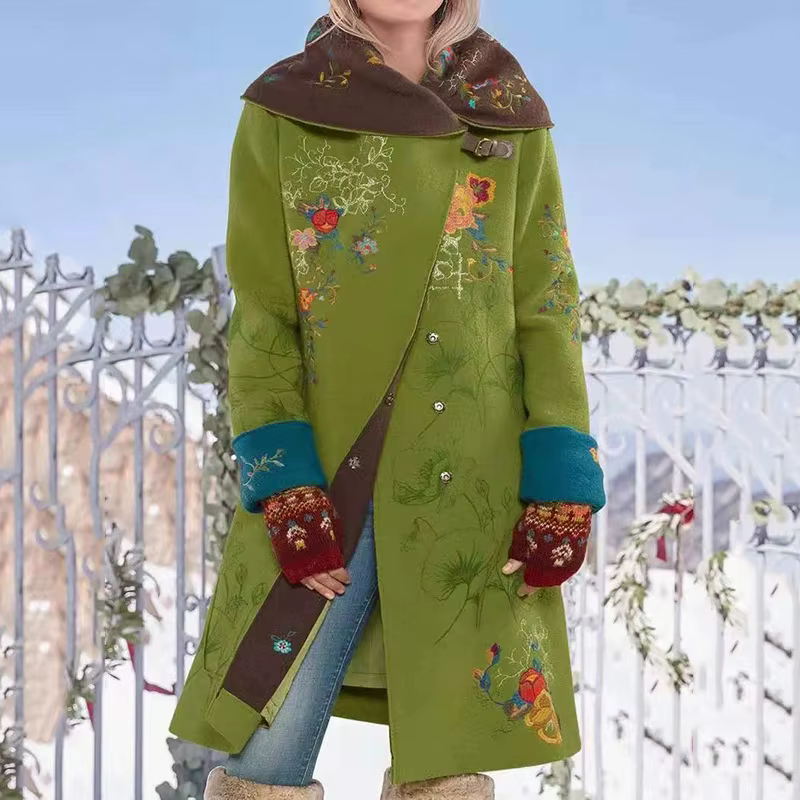 Manteau en laine pour femme 2026 Nouvelle collection automne/hiver européen mi-long imprimé floral à