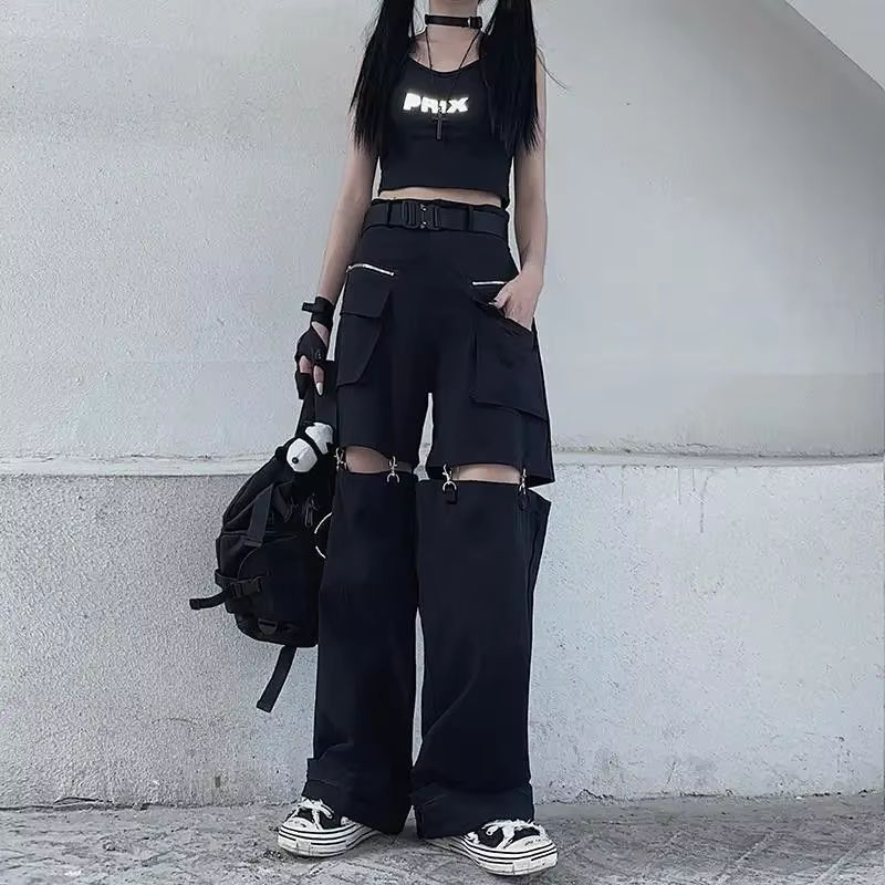 Nouveau 2025 Streetwear pantalon noir pour femmes mode taille haute détachable Streetweart Cargo pan