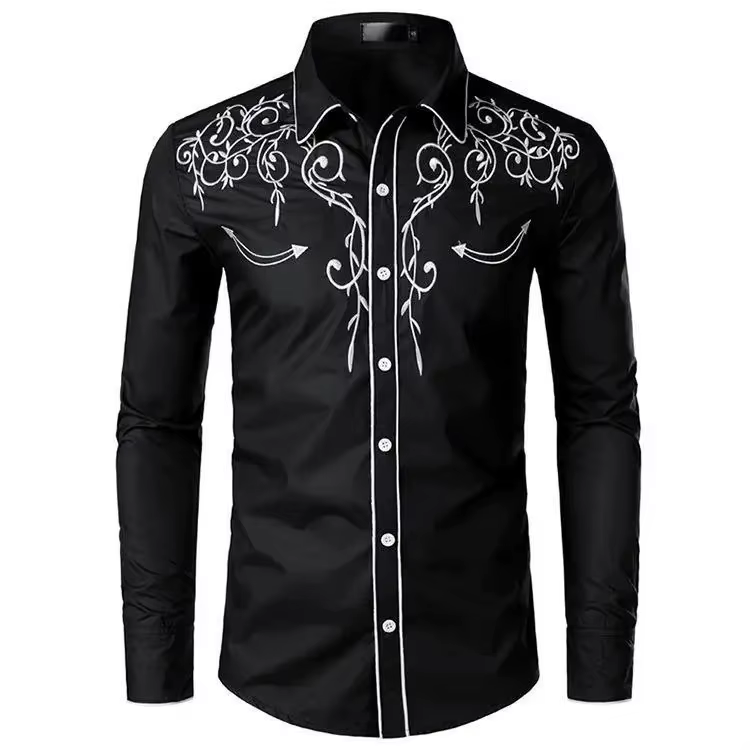 Chemise brodée à la mode pour hommes, haut en Denim décontracté de Style occidental, importé de la r