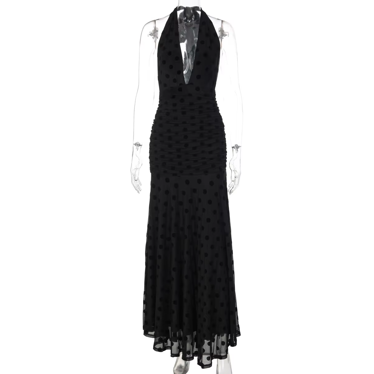 Robe dos nu à bretelles en maille à pois, style européen et américain, nouvelle collection printemps