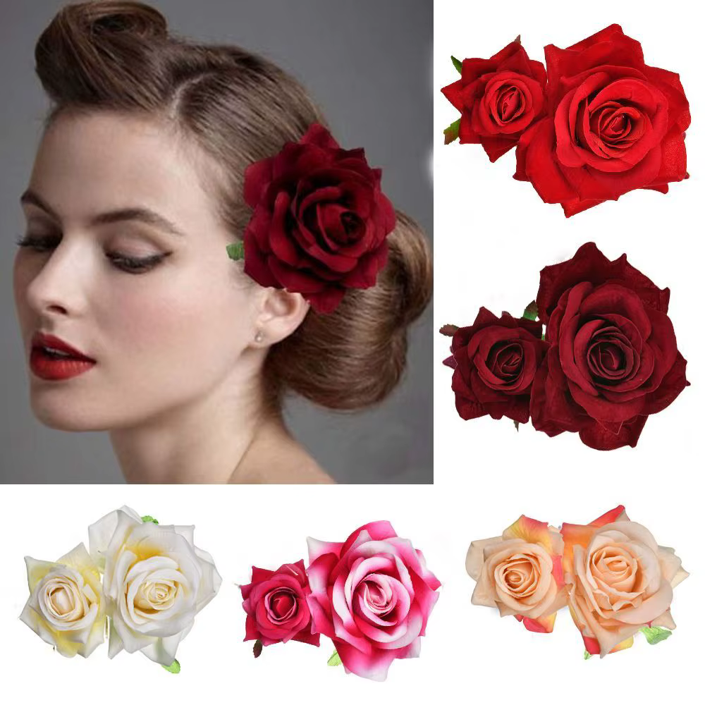 Épingle à cheveux double rose pour les patients, pince à cheveux fleur, bijoux de demoiselle d'honne