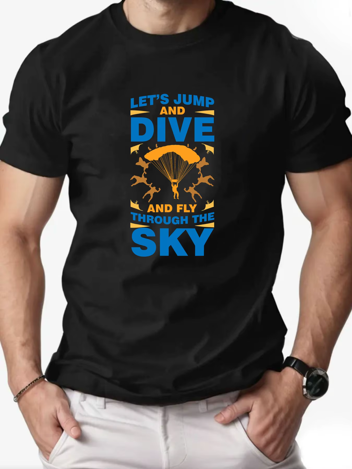 T-Shirt à manches courtes pour hommes, Parachute, parachutisme, imprimé graphique, LET'S JUMP DIVE F