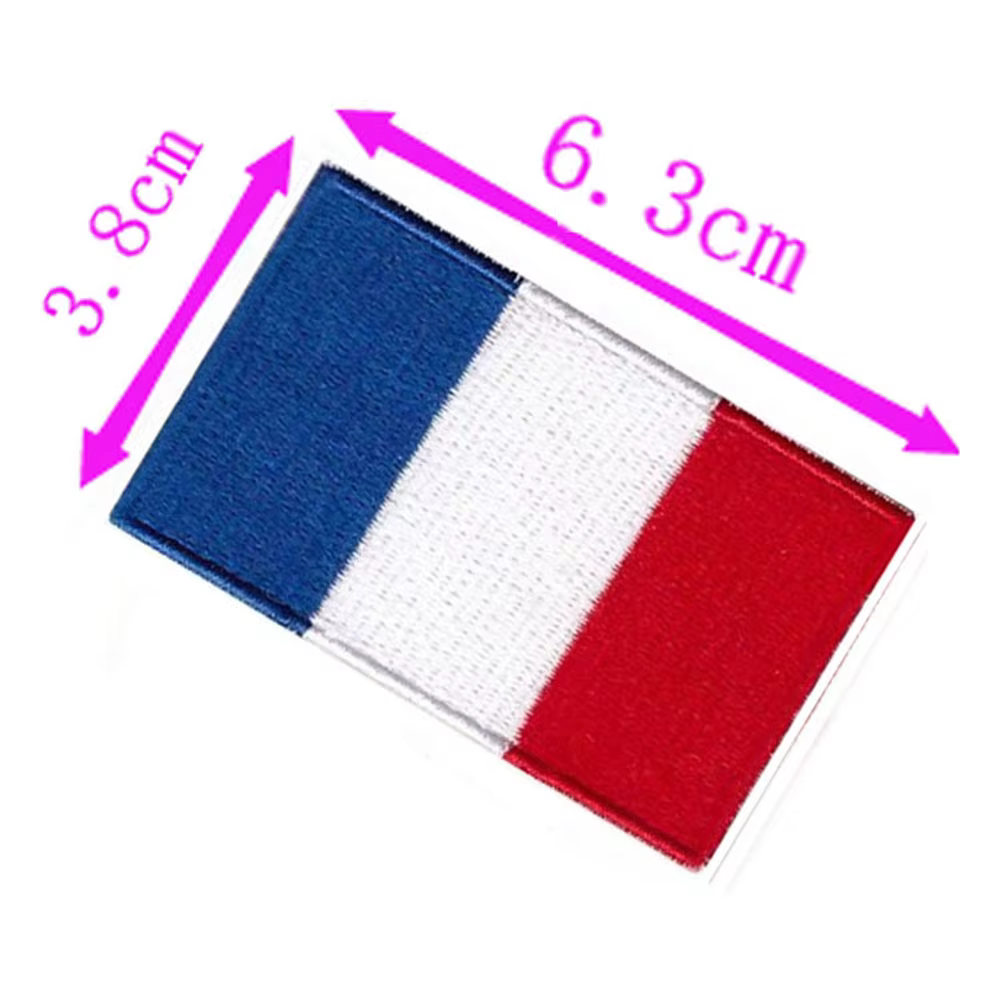 Patch brodé drapeau du pays de France, 6.3cm de large, haute qualité, fer sur coudre sur le support/