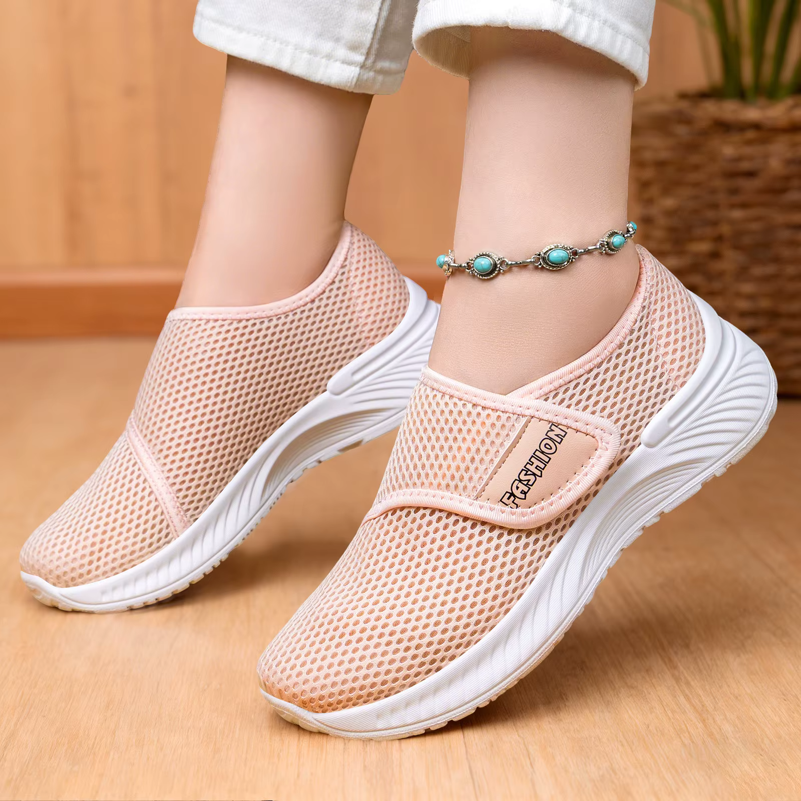 Chaussures décontractées pour femmes à scratchs, en maille ajourée, respirantes, antidérapantes, à s