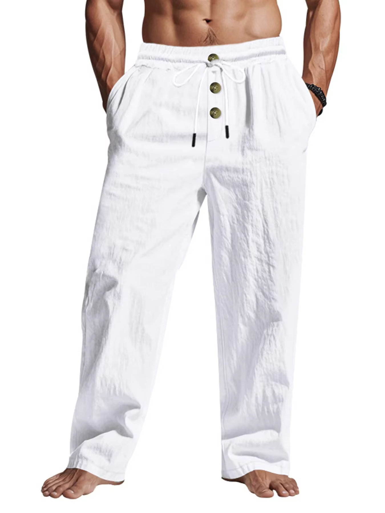 Pantalons décontractés pour hommes, pantalons d'été respirants, couleur unie, pantalons de survêteme