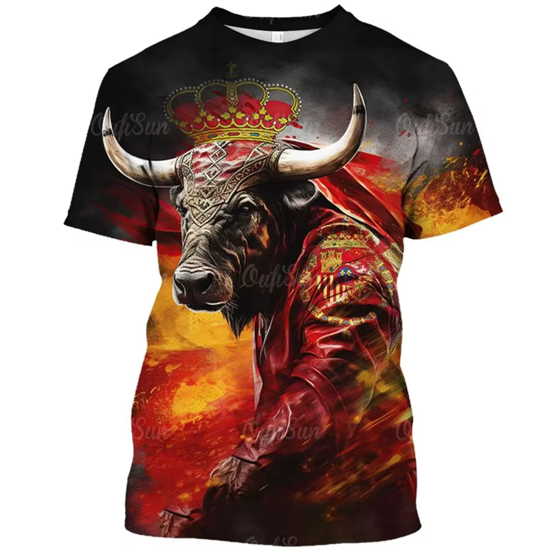 T-shirt imprimé 3D à manches courtes pour hommes, Économie graphiques de tauromachie espagnole, Écon