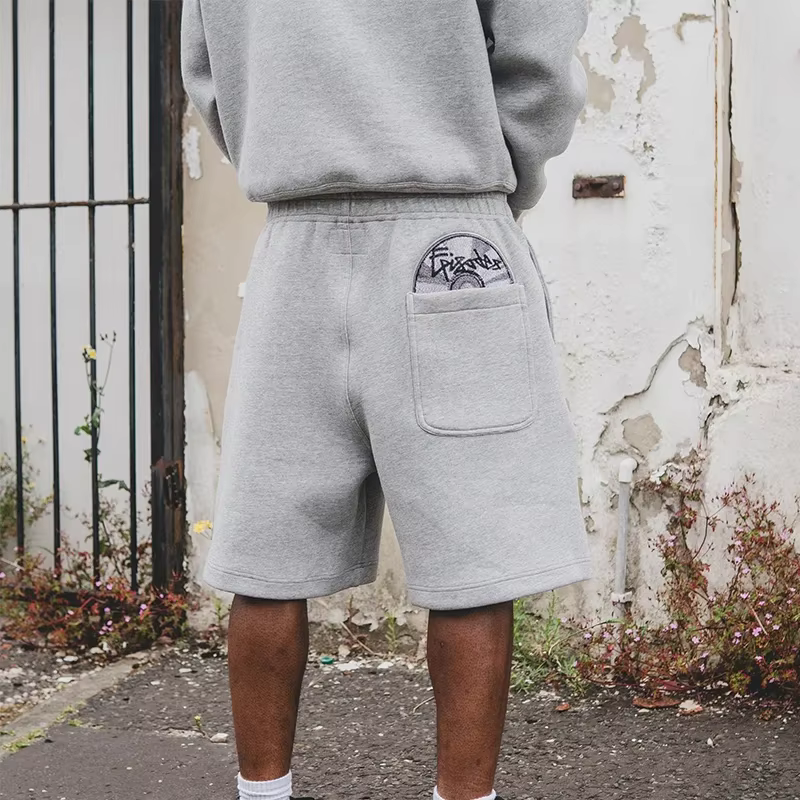 Shorts de jogging décontractés gris chiné pour homme, style streetwear, avec broderie lettres hip-ho