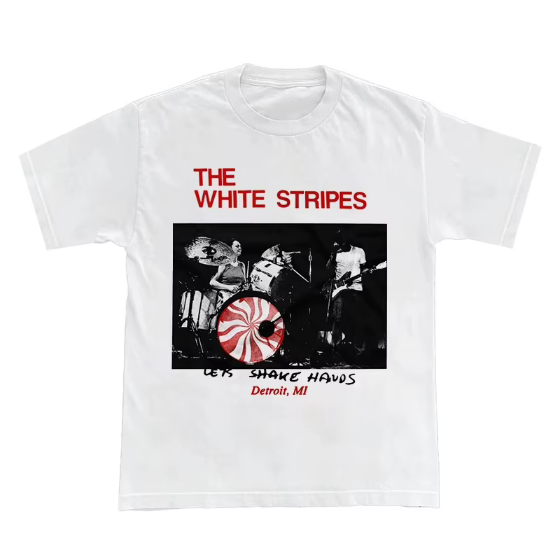 The White Stripes - T-shirt ample de style streetwear américain avec des rayures blanches