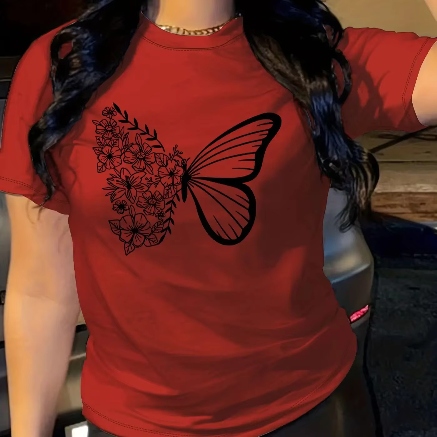 T-shirt à imprimé papillon pour femmes, haut décontracté à manches courtes, col rond, vêtements pour