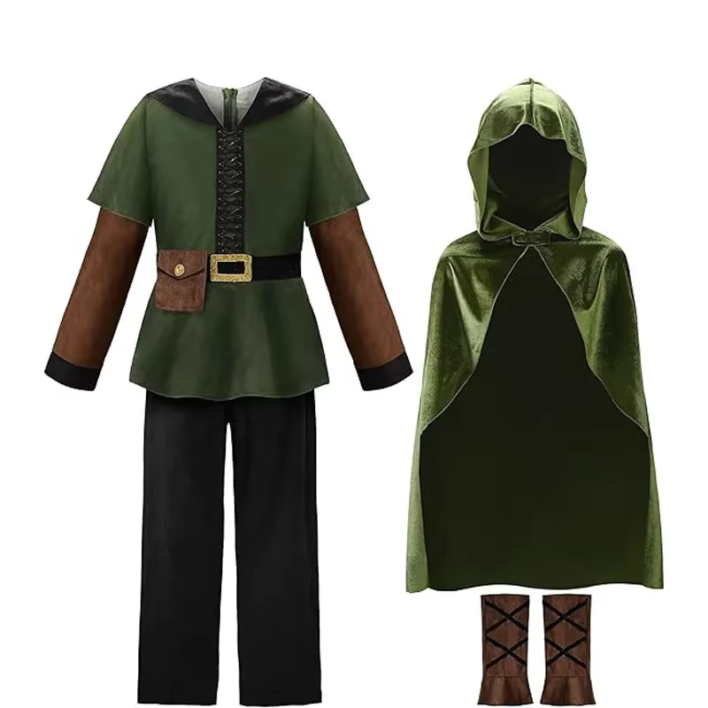 Cape à capuche médiévale pour enfants, tenue de sorcière, de magicien, de pirate, de Hobbit, de luti