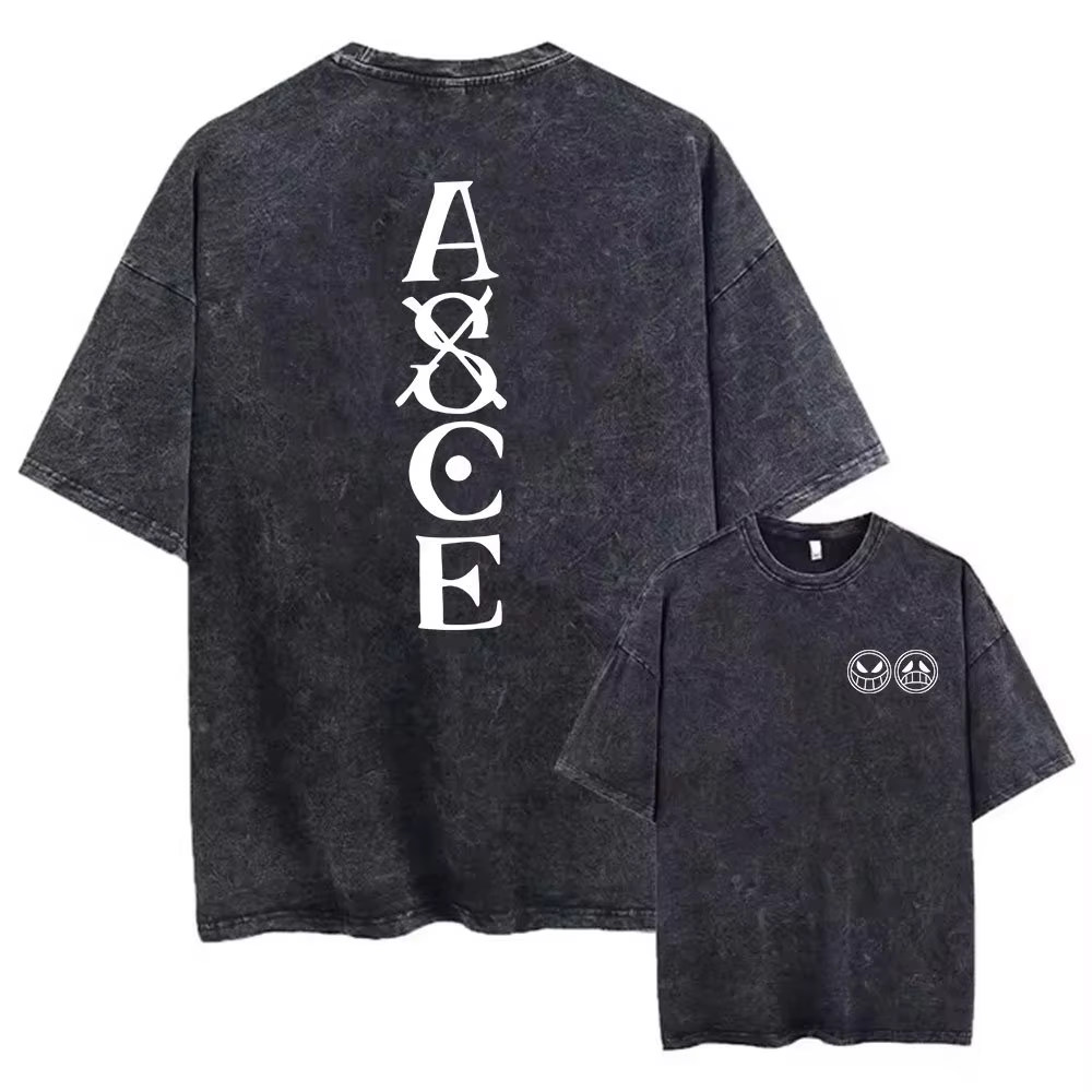 T-shirts graphiques One Piece pour hommes, décontractés, oversize, effet délavé, style Harajuku, ins