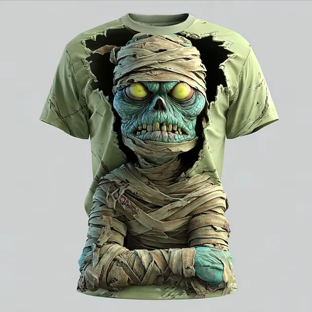 T-shirt à manches courtes pour hommes, imprimé squelette d'halloween en 3D, été, extérieur, décontra