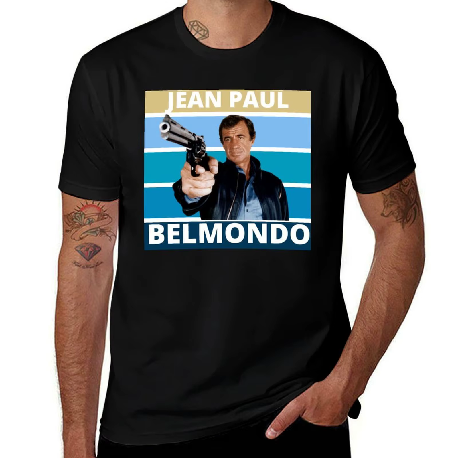 Jean Paul Belmondo- RIP- Jean Paul Belmondo Autographe T-Shirt Work Utility Casual Tee Shirt
