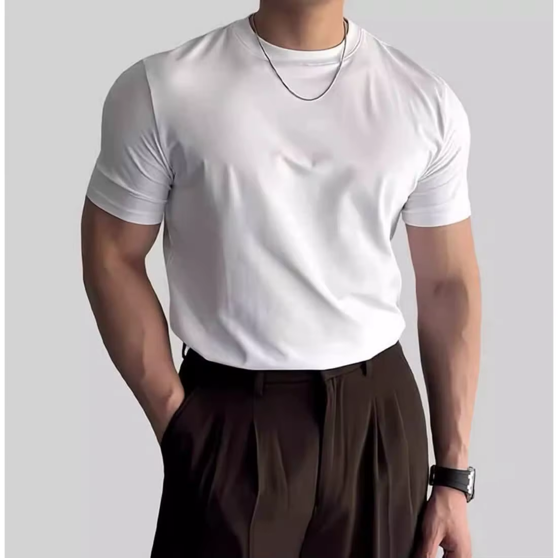 T-shirt de sport américain à manches courtes pour homme, coupe ajustée, élastique, été