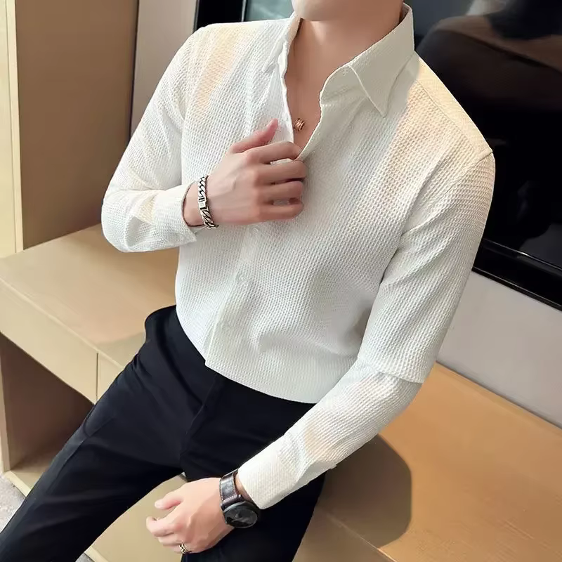 Chemises pour hommes vert uni chemise pour hommes affaires gaufre concepteur mode 2025 Hipster régul