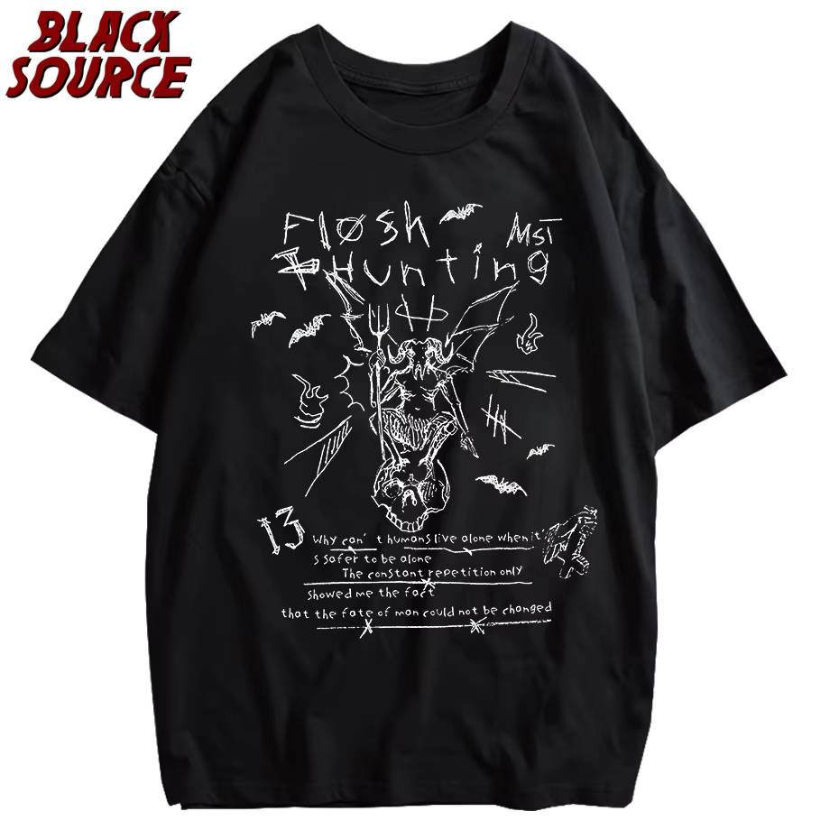 T-Shirt Manches Courtes Oversize pour Homme, Streetwear Hip Hop, Lettre Monstre Imprimée, Harajuku, 