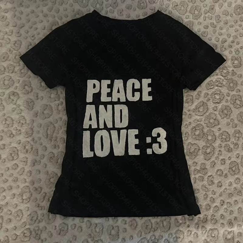 T-shirt à manches courtes PEACE AND LOVE pour femme, mode été, crop top streetwear, style Emo Girl Y