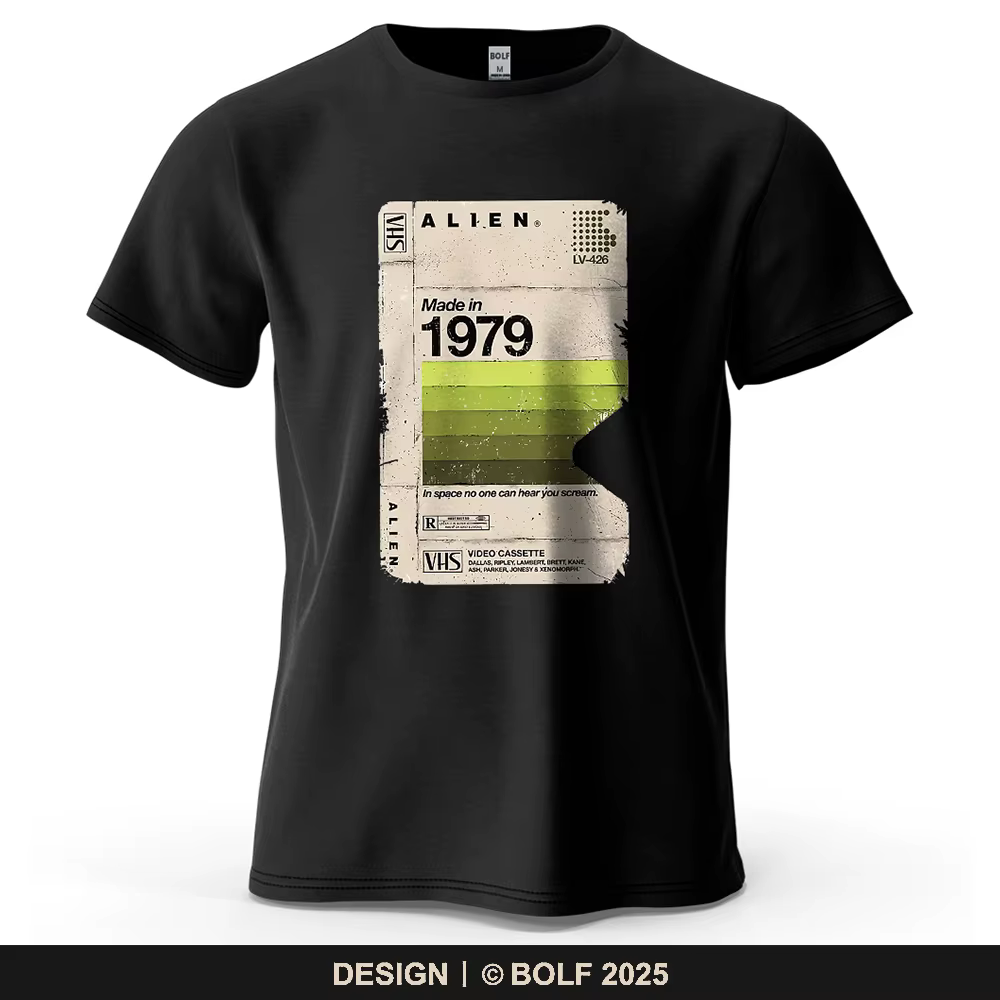 Alien 1979 Tape imprimé hommes T-Shirt 100% coton surdimensionné Vintage film nuit graphique t-shirt