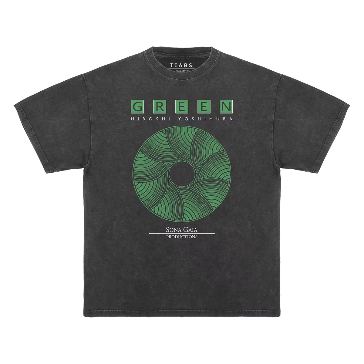 Hiroshi Yoshimura T-Shirt vert Inoyama Land Brian Eno lavé ample épaule tombante rétro hommes manche