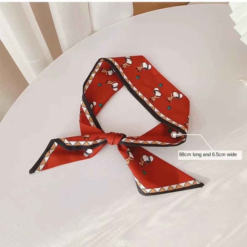 Bandeau pour cheveux Snoopy en satin vintage, style dessin animé, avec long nœud à nouer, pour femme