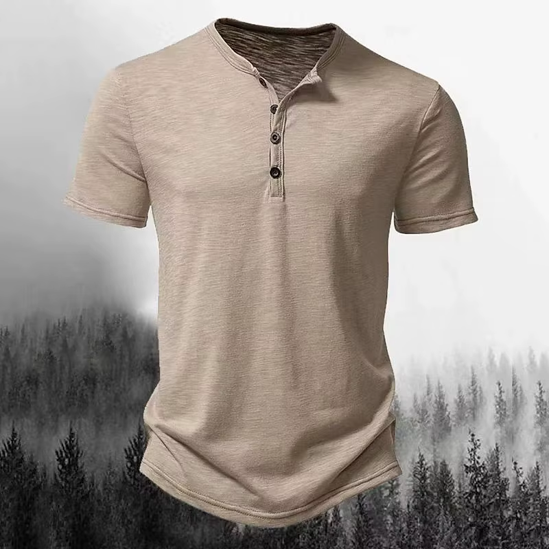 T-shirt basique d'été pour homme, col Henley, manches courtes, pull décontracté pour homme, respiran