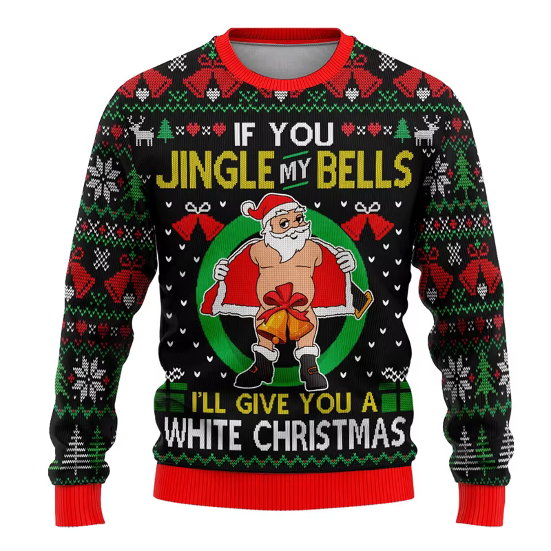 Pull de noël moche pour hommes et femmes, sweat-shirt à col ras du cou avec dessin animé drôle du pè
