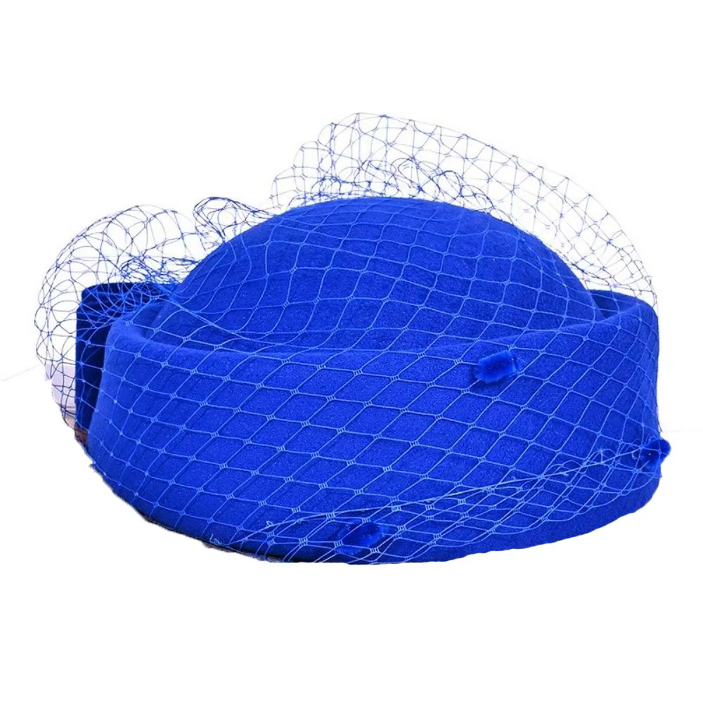 Chapeau en maille douce avec nœud et voile, couleur unie, en cachemire, style hôtesse, chapeau pillb